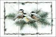 Ceramic Tile Mural Backsplash Jensen Chickadee Birds Lodge Art DJ006