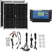 Portable Solar Panel Kit 50W Monocrystalline Silicon 60A Charge Controller USB Output RV Camping Power Outage Solution