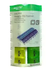 7-Day Pill Planner - 14 Compartments w/Easy Open Lids - Yellow (AM) & Green (PM)