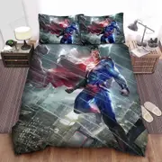 v437 Bed Sheets Superman Dc Comics Character Red Eyes In The Storm Quilt Duvet Cover Set Double3-Piece Bedding Set (1 Duvet Cover + 2 Pillow Shams) Be