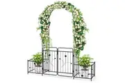 Costway 2.2m Garden Arch Lockable Gate w/Side Planter Wedding Party Decoration Black