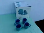RACHAEL RAY CUCINA STONEWARE ( LOT OF 4 ) 12 OZ. MUGS AGAVE BLUE NEW UNUSED