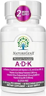 NatureGenx - Vitamin ADK - Dr Formulated, Bioavailable - Vitamins A 5,000 iu D3 5,000 iu K2 (as MK-7) 500mcg - Support Bone, Heart, and Immune System Supplement Non-GMO No Soy 60 V-Cap 2 Months Supply