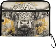 YMXFXP Expandable Filing Folder Highland Cow Floral Cute, 13-Pocket Funny Cute Design with Sticky Labels, A4 Letter Size Document Organizer for Office, School, Boys, Girls