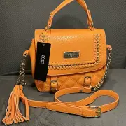 BCBG quilted orange tassel cross body bag