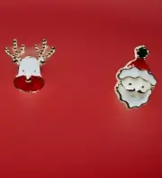 Betsey Johnson Red Enamel Santa Claus Deer Reindeer Stud Earrings NWT