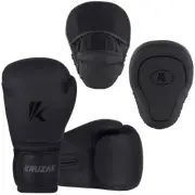 Kruzak Matte Black Boxing Gloves and Focus Mitts Set for Kickboxing and Muay ...