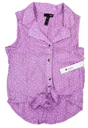 Aqua Polka Dot Tie Front Collared V-Neck Hi-Lo Hem Button Down Top M NWT Violet