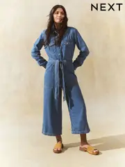 Mid Blue Western Denim 100% Cotton Jumpsuit (AF6133) | $116