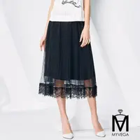 在飛比找momo購物網優惠-【MYVEGA 麥雪爾】MA浪漫蕾絲多層百摺紗裙-黑