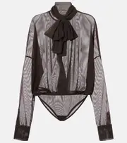 [Norma Kamali] Norma Kamali Oversized mesh shirt bodysuit AU 10 brown