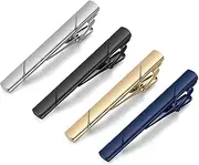 [Hinapan] Tie Clips for Men, 4 Pieces Minimalist Metal Tie Clips for Normal Ties, Wedding, Anniversary, Business, (Black, Gold, Blue, Silver), /, /, /