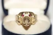 New Made 14k Gold Natural Cabochon Cut Ruby Decorated Dog Ring