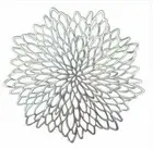 6PCS Placemat for Dining Table PVC Silver Lace Round Table Mats