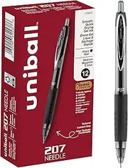 uni-ball 1736097 207 Needle Retractable Gel Pens, Medium Point (0.7mm), Black, 12 Count (Pack of 1)