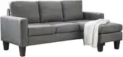 Three Seater Grey Colour Linen Fabric Corner Sofa Chaise Couch Lounge Suit Set with Ottoman