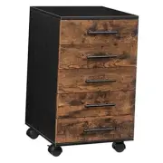 File Cabinet, Wooden Office Cabinet with Wheels, 5 Drawer Chest Dresser,