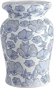JONATHAN Y TBL1018A Poppies 17.7" Ceramic Garden Stool, Stylized Flower Design, Coastal, Contemporary, Modern, Transitional, Side Table, Plant Stand, Living Room, Garden Room, Patio, White/Blue