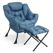 Giantex Lazy Chair Modern Reading Chair w/Pillow & Footrest Accent Lounge Chair Blue