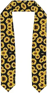 [WURTON] Sunflower Print Unisex Adult Graduation Stole Class Of 2024 Polyester Shawl Stole With Trim Honor