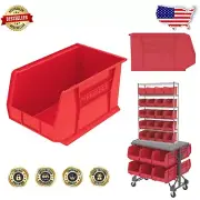 Heavy-Duty Stackable Storage Bins - Customizable Organization in Red, 6-Pack