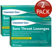 2 x Chemists Own Sore Throat Lozenges Menthol & Eucalyptus Antibacterial 16 Pack