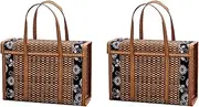 Binxind 2X Picnic Woven Basket Wicker Storage Bag Handle Folded Fruit Shopping Food Handle Rattan Grass Foldable Bamboo Basket