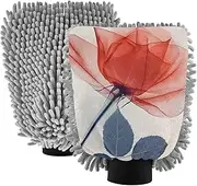XYMZR Roses Red Leaf Absorbent Microfiber Car Wash Mitt, Funny Cute Anime Scratch Free for Cars Cleaning, Home Cleaning Mitts, 2 Pack, 10.24” L x 7.09” W