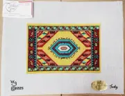 Whimsy & Grace Hand Painted Needlepoint Canvas BURGUNDY GOLD TURQUOISE 11x14