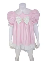 Haian Pink PVC Adult BabySissy StyleDress with Matching Bonnet and Bloomers Set