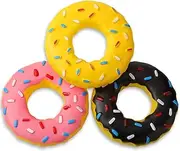 Leitee 3 Pieces 5.3 Inch Assorted Donut Dog Chew Toy with Squeakers Rubber Dog Toy Pink Yellow Black for Interactive Play Small to Medium Dogs Puppy Aggressive Chewers