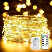 1Pack 10M 100LED Fairy Lights Battery Operated with Remote, String Lights Battery Powered Led Twinkle Fairy Lights, Firefly Starry String Lights DIY Party Wedding Christmas Decoration (Warm White)