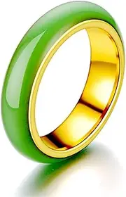 [SMDSAZ] Chinese Jadeite Amulet Fashion Charm Stainless Jewelry Hand Carved Crafts Women Men Artificial Green Jade Ring (Ring Size : 9)