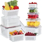 UVwey 6 Pack Fruit Storage Containers for Fridge with Colander, Food Organizer Container for Keep Vegetables Berries Stay Fresher Longer BPA-Free Dishwasher & Microwave Safe