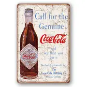 2x Tin Sign Coca Cola Call For Genuine Bottling Rustic Decorative Vintage