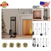 Sturdy Fireplace Tool Set with Broom, Shovel, Tong & Poker - 5-Piece Kit