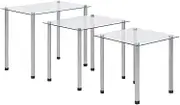 Nesting Side Table Stacking Coffee Table, Set of 3 Modern End Tables w/Metal Frame & Tempered Glass Top & Protective Foot Pads for Small Space Living Room Bedroom Office, Transparent