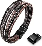 [Speroto] Mens Bracelet, Adjustable Mens Leather Bracelet with Stainless Steel Clasp, Multi-Layer Braided Genuine Leather Bracelet for Men and Women
