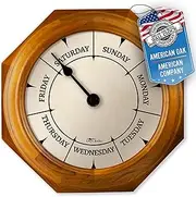 [DayClocks] Classic Day of The Week Wall Clock with Solid Wood Frame – Calendar Day Clock – Ideal Retirement Men & Women – Oak, 10"