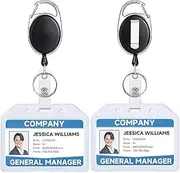 Teskyer 2 Pack Heavy Duty Retractable Badge Holders with Carabiner Reel Clip and Extra Thick Clear Name Tag ID Card Holders, Horizontal