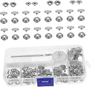 TOKIDNY 25 Sets Stainless Steel Quad Buckle Clothes Fasteners Jeans Button Snap Kit Stainless Steel Snaps Jacket Snap Tool Kit Sewing Button Hardware Jacket Snaps Snap Repair Kit Silver