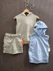 Wonder Nation Boys 3-Pck 2 Sleeveless Hoodies + Terry Cargo Shorts S 6-7