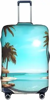 [Pvinnk] Palm Trees and Clear Sea Print Protective Luggage Cover Elastic Washable Suitcase Protector Travel Gear Protector, White, Medium