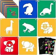 20 PCS Animal Stencils for Kids, 8 x 8 Inch ViikiFain Sidewalk Chalk Stencils Colorful Drawing Stencils with 5 Pcs Scratch Paper Reusable DIY Crafts Stencils for Painting on Wood, Canvas, and Walls