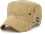 [LAIFEKE] Fashion Men Flat Top Hat Vintage Army Cap Pure Cotton Military Hat Casual Cadet Hat