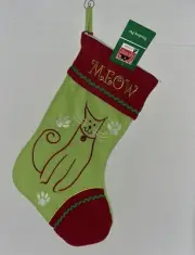 New Christmas Pet Cat Meow Green Felt Stocking
