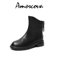 在飛比找PChome24h購物優惠-【Amoscova】(黑色) 真皮女靴 短筒靴 頭層牛皮 切