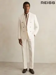 Reiss White Park Slim-Fit Linen Herringbone Suit Trousers (AP8529) | $395