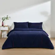 Dreamaker Jasper Teddy Fleece Quilt Cover Set Midnight Blue