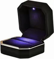 New product,Luxury Ring Box, Square Velvet Wedding Ring Case Jewelry Gift Box With Led Light,For Proposal,Black